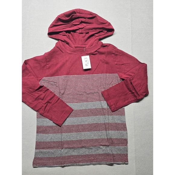 The Children's Place Other - The Childrens Place Boys Size S 5/6 Burgundy Gray Striped Hooded Long Sleeve Tee